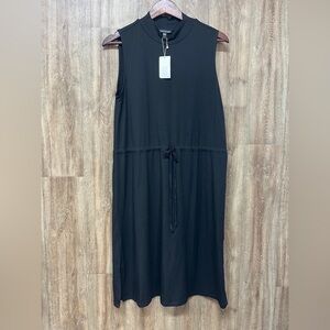 Eileen Fisher sleeveless drawstring-waist midi dress in black Tencel